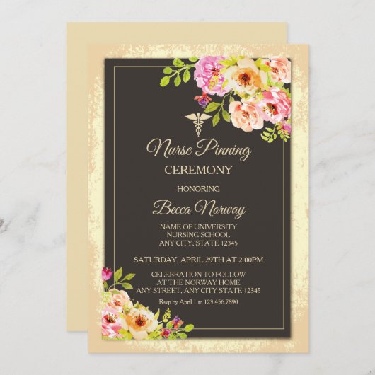 Blozende Bloemige Verpleegster Speld Ceremonie Kaart (Voorkant / Achterkant)