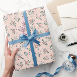 Blozende Bloemmotief in Thee Groen Botanisch Patro Cadeaupapier