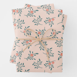 Blozende Bloemmotief in Thee Groen Botanisch Patro Inpakpapier Vel
