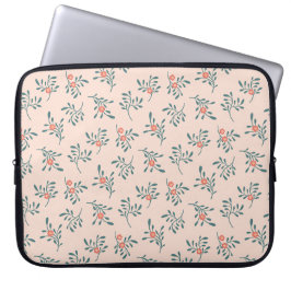 Blozende Bloemmotief in Thee Groen Botanisch Patro Laptop Sleeve