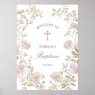 Blozende bloemrijke lijst doop welkom poster