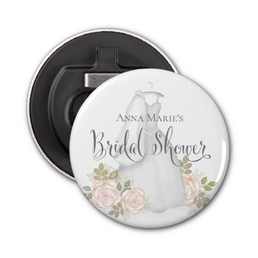 Blozende bloemrozen bruiloft favoriet button flesopener (Voorkant)