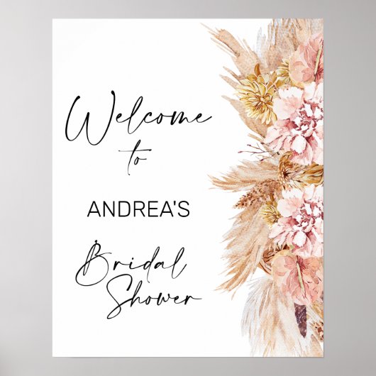 Blozende Boho Pampas Gras Bruiloft Feest Welkom Poster (Voorkant)
