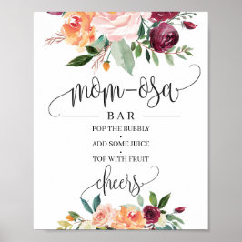 Blozende bordeaux-oranje bloemige mom-osa bar bord poster