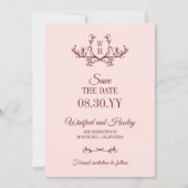 Blozende bordeauxgroene monogram bruiloft save the date (Voorkant)