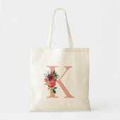 Blozende bordeauxrode bloemige monogram initiaal tote bag (Voorkant)