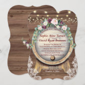 Blozende bordeauxrode bloemige wijnvat kant trouwj kaart (Voorkant / Achterkant)