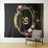 Blozende bordeauxrode en marineblauwe bloemige ver wandkleed (In Situ (horizontaal))