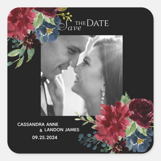 Blozende bordeauxrode foto bloemen elegante waterv vierkante sticker (Voorkant)