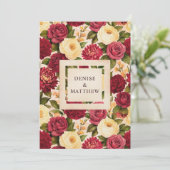 Blozende bordeauxroze bloemenaquarel bruiloft save the date (Staand voorkant)