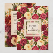 Blozende bordeauxroze bloemenaquarel bruiloft save the date (Voorkant / Achterkant)