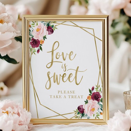 Blozende Bourgogne Bloemige Teken Love Is Sweet Poster