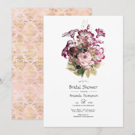 Blozende Bourgogne Gouden Shabby Bloemachtige Brui Kaart