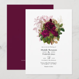 Blozende Bourgogne Gouden Shabby Bloemige Trouw QR Kaart