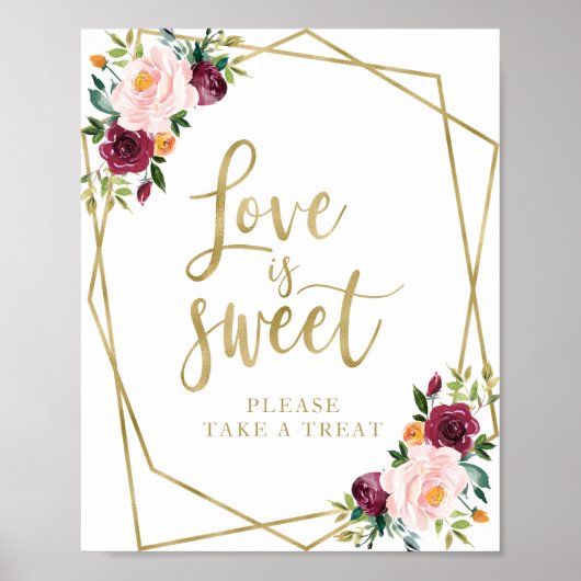 Blozende Burgundy Bloem  Liefde is een Zoete Teken Poster (Voorkant)