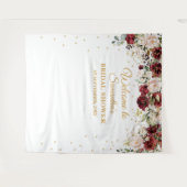 Blozende burgundy bloemen gouden lijst Bruiloft Fe Wandkleed (Voorkant (horizontaal))