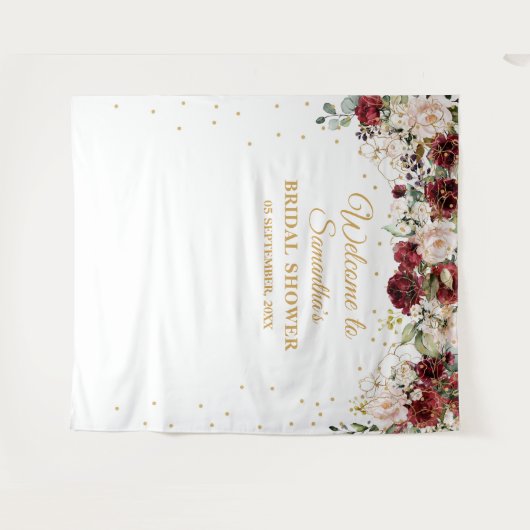 Blozende burgundy bloemen gouden lijst Bruiloft Fe Wandkleed (Voorkant (horizontaal))