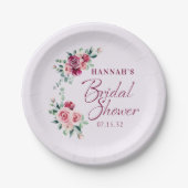 Blozende Burgundy Bloemencake Bruiloftsshowers Papieren Bordje (Voorkant)
