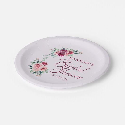 Blozende Burgundy Bloemencake Bruiloftsshowers Papieren Bordje (Gekanteld)