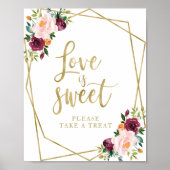 Blozende Burgundy Bloemige Tekstbord 'Liefde is zo Poster (Voorkant)