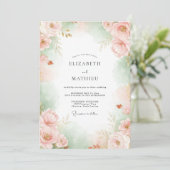 Blozende Celadon Bloem Bruiloft Kaart (Staand voorkant)