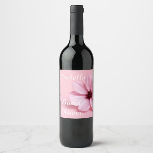Blozende Cosmos Bloem Bruidsfeest Script Ontwerp Wijn Etiket (Voorkant)