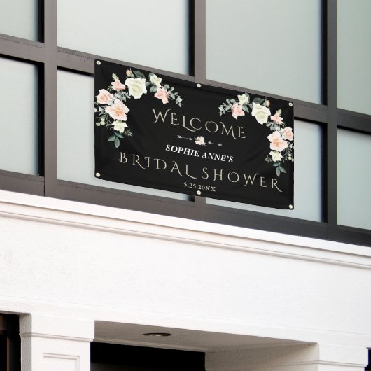 Blozende Crème Bloem Bruiloft Ontvangstbord Spandoek (Buitenkant Gebouw)