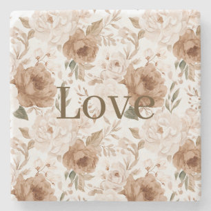 Blozende Crème Bloemen Liefde Valentijnsdag Stenen Onderzetter