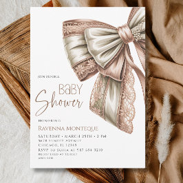 Blozende Crème Kant Parel Strik Elegante Baby Show Kaart