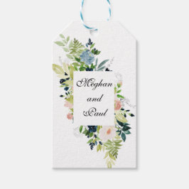 Blozende en blauwe bloemenaquarel cadeaubijlage cadeaulabel