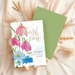 Blozende en blauwe waterverf bloemen bedankkaart