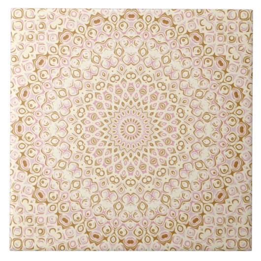 Blozende en gouden decoratieve mandala tegeltje (Voorkant)
