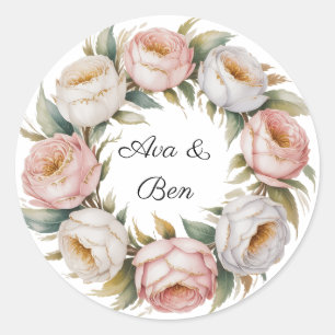 Blozende en Ivoren Roos Bloemstuk Bruiloft Ronde Sticker