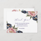 Blozende en marineblauwe pioenroos bruiloft bedankkaart (Voorkant / Achterkant)