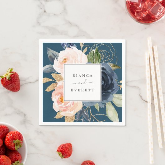 Blozende en marinebloemen | Blauwe bruiloft Servet (Insitu)