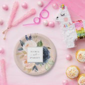 Blozende en marinebloemen | Roze bruiloft Papieren Bordje (Feest)