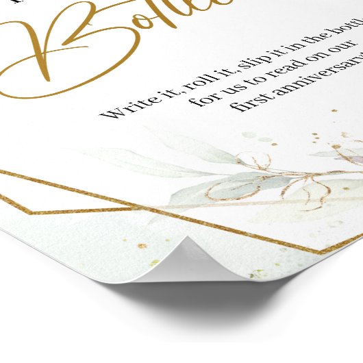 Blozende eucalyptus en gouden Bericht in een Flesj Poster (Hoek)