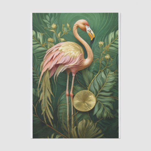 Blozende Flamingo Glanzend Goud, Elegant Tissuepapier (Voorkant)