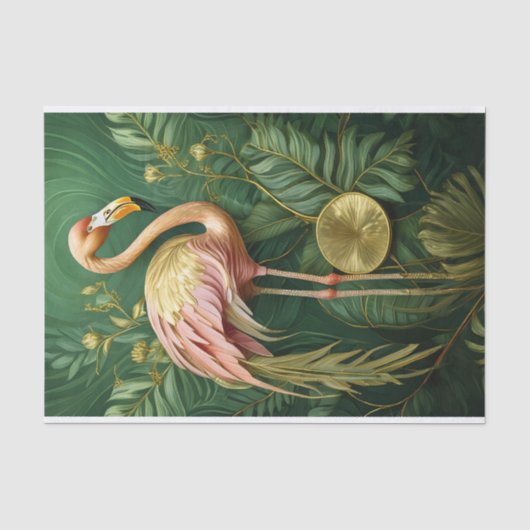 Blozende Flamingo Glanzend Goud, Elegant Tissuepapier (Voorkant)
