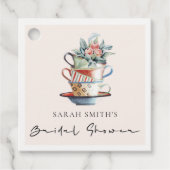 Blozende gestapelde kopjes bloemengebruidstheepart bedankjes labels (Voorkant)