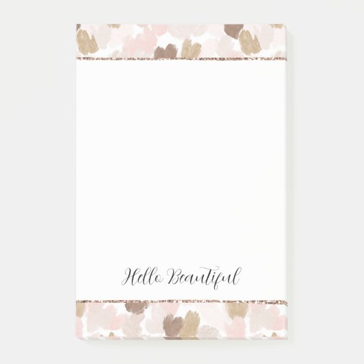 Blozende Glitter Roze Crème Bruine Hartjes Post-it® Notes (Voorkant)