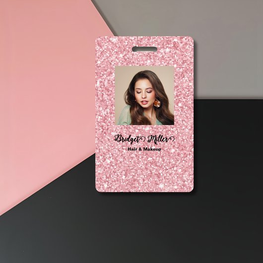 Blozende glitters kapsalon elegante script foto badge