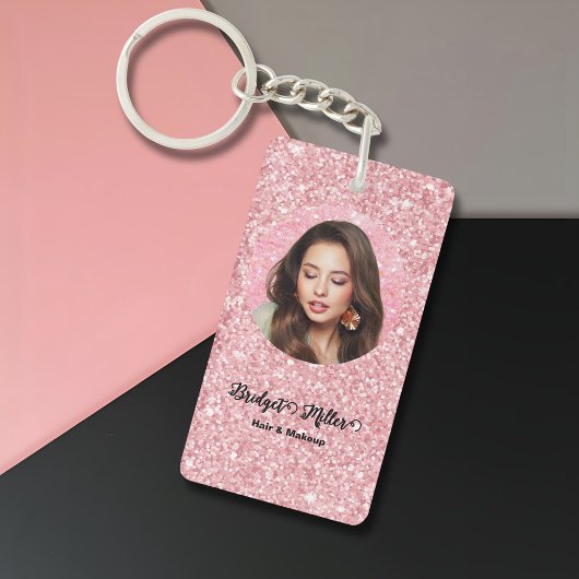 Blozende glitterscapsalon elegante script foto sleutelhanger