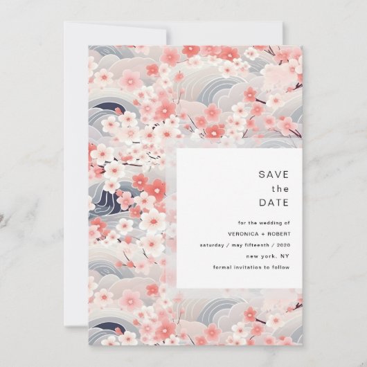 Blozende golven Sakura bloesem moderne trouwdag Save The Date (Voorkant)