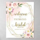 Blozende Gouden Geometrische Bloemrijke Bruidscade Poster (Voorkant)