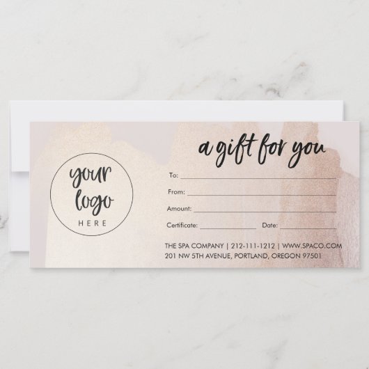 Blozende gouden zakelijke cadeaubon met logo (Voorkant)