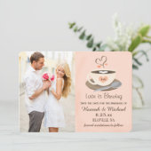 Blozende koffiekop Monogram Hart Save the Date (Staand voorkant)