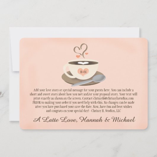 Blozende koffiekop Monogram Hart Save the Date (Achterkant)