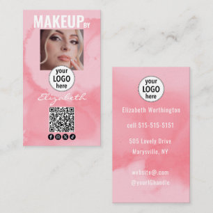 Blozende Koraal Roze Aquarel QR Sociale Make-up Visitekaartje