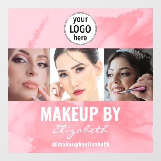 Blozende Koraal Roze Make-up Studio Foto Logo Raamsticker (Vel)